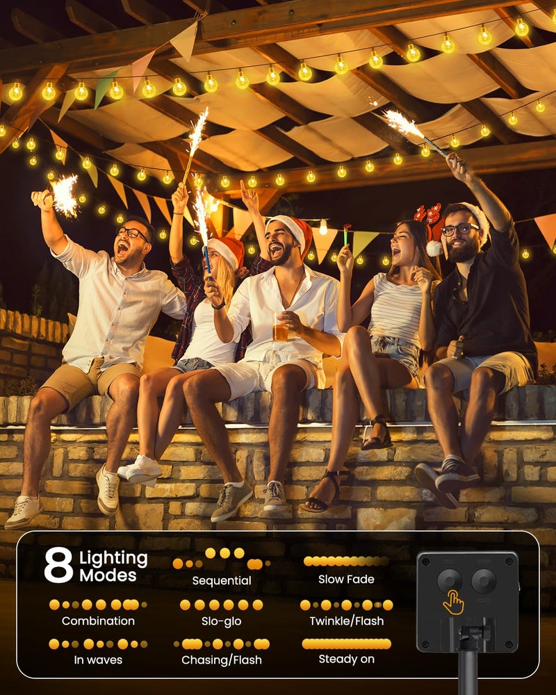 Brightown أضواء شمسية متسلسلة خارجية 60 LED بطول 36 قدم مع 8 أوضاع إضاءة، أضواء كريستالية تعمل بالطاقة الشمسية مقاومة للماء للحديقة والفناء والشرفة وزينة حفلات الزفاف - Image 3